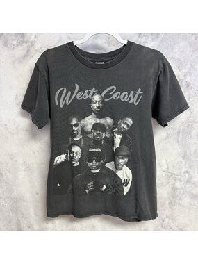 Vintage West Coast Rappers Hip Hop T Shirt Mens Medium Faded Black
